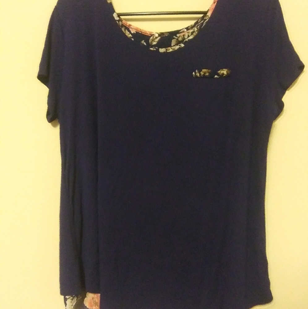 Navy Blue, Floral Short Sleeve Shirt